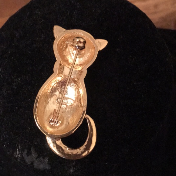 Vintage Roman rhinestone goldtone Kitty Cat Brooch - Picture 4 of 5